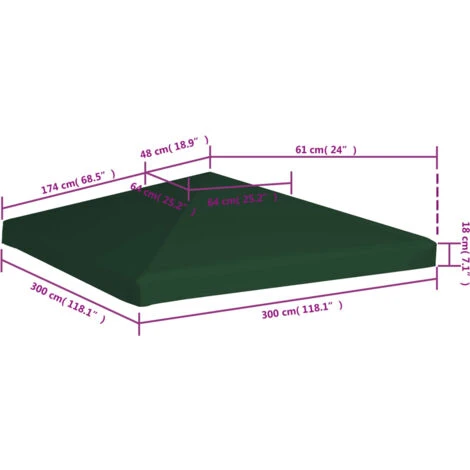 Copertura Superiore Per Gazebo 310 G/m² 3x3 M Verde VidaXL - immagine 3