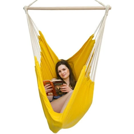 AMANKA Amaca Per Sedersi 2 Persone 150kg Sedile Sospeso A 2 Posti Poltrona Di Cotone 185x130cm Incl Perno Girevole 360° Giallo Mostarda - immagine 2