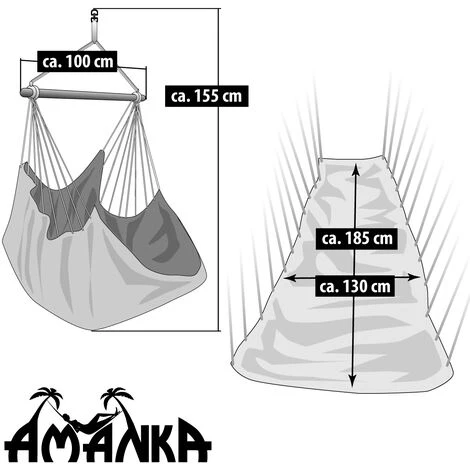 AMANKA Amaca Per Sedersi 2 Persone 150kg Sedile Sospeso A 2 Posti Poltrona Di Cotone 185x130cm Incl Perno Girevole 360° Giallo Mostarda - immagine 5