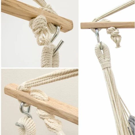 AMANKA Amaca 185x130cm EXTRA-SICURA Sedia Di Cotone XXL Per Sedersi Sdraiarsi Dondolarsi Max 150kg Sedile Sospeso Grigio - immagine 3