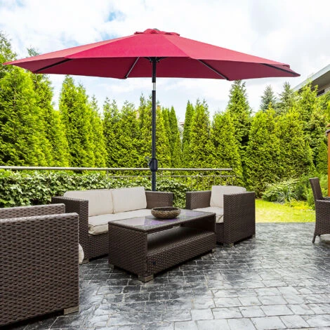 Outsunny Ombrellone Da Giardino Impermeabile Inclinabile φ3x2.45m Rosso Vino - immagine 2