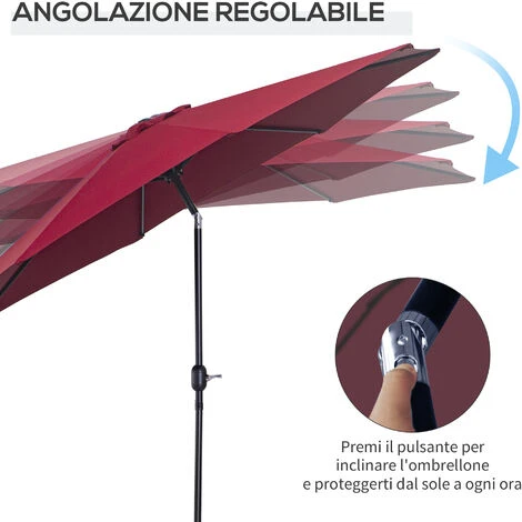 Outsunny Ombrellone Da Giardino Impermeabile Inclinabile φ3x2.45m Rosso Vino - immagine 4