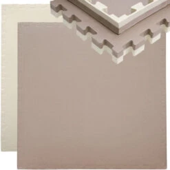 Eyepower Tappetino Puzzle Per Sport 90x90cm Incl Cornice EVA Spesso 40mm Tappeto Protezione Pavimenti Estensibile Double-face Marrone Beige