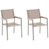 Set Di 2 Sedie Da Giardino In Tessuto Beige E Gambe In Acciaio Inox Grosseto