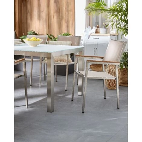 Set Di 2 Sedie Da Giardino In Tessuto Beige E Gambe In Acciaio Inox Grosseto - immagine 2