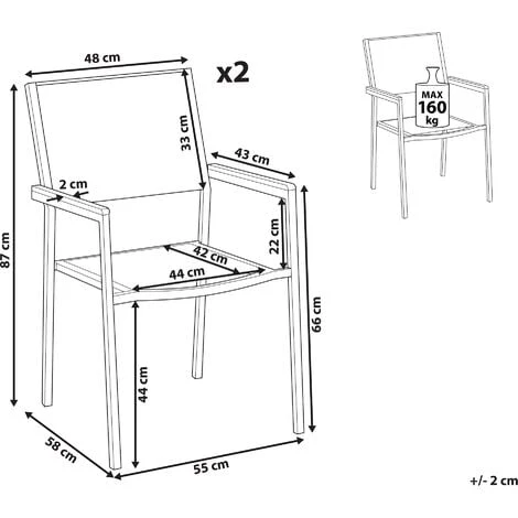 Set Di 2 Sedie Da Giardino In Tessuto Beige E Gambe In Acciaio Inox Grosseto - immagine 3