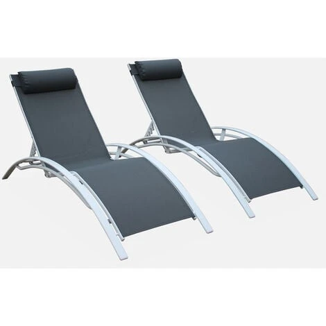 Coppia Di Lettini Prendisole, In Alluminio - Louisa, Colore: Grigio/Bianco - Sdraio In Alluminio E Textilene - immagine 2