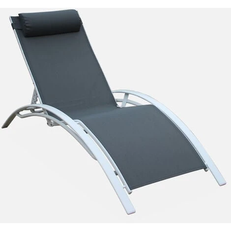 Coppia Di Lettini Prendisole, In Alluminio - Louisa, Colore: Grigio/Bianco - Sdraio In Alluminio E Textilene - immagine 3