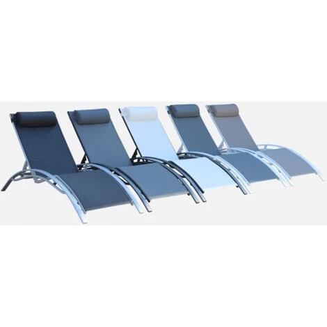 Coppia Di Lettini Prendisole, In Alluminio - Louisa, Colore: Grigio/Bianco - Sdraio In Alluminio E Textilene - immagine 4