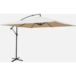 Ombrellone A Braccio, Quadrato, Dimensioni: 3x3m - Hardelot, Dimensioni: 3x3m - Colore: Beige - Manovella Anti-ritorno Telo Impermeabile Facile Da Usare