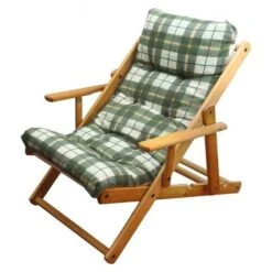 POLTRONA RELAX VERDE SCOZZESE COMODONA IN LEGNO 3POSIZIONI CON CUSCINO IMBOTTITO