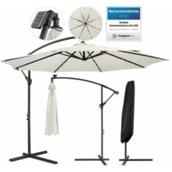 AREBOS Ombrellone Con LED Ombrellone Da Balcone Pieghevole Con Manovella Creme