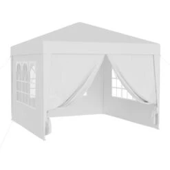 Gazebo 3x3m Teli Laterali In Bianco Rimovibili Pieghevoli Con Finestra
