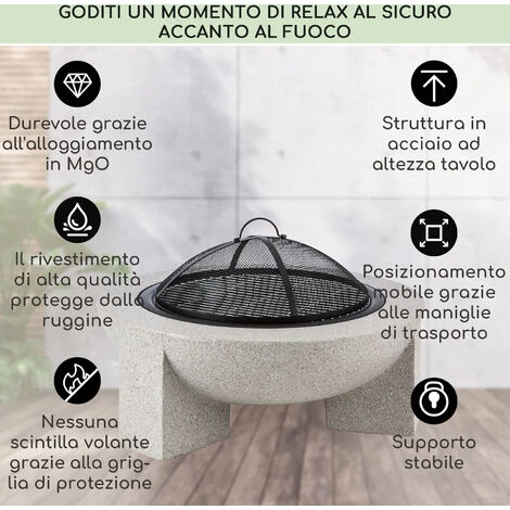Blumfeldt Troja Braciere 75cm ØGriglia Acciaio Pietra Artificiale-MgO - immagine 3
