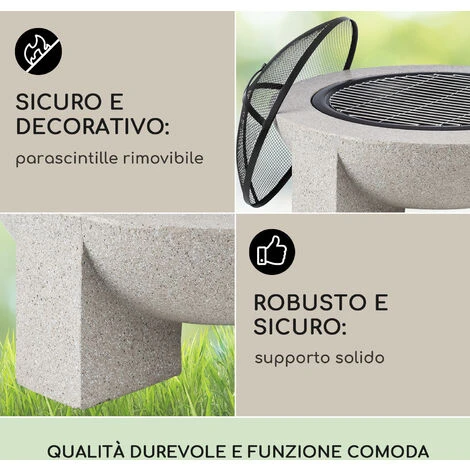 Blumfeldt Troja Braciere 75cm ØGriglia Acciaio Pietra Artificiale-MgO - immagine 4