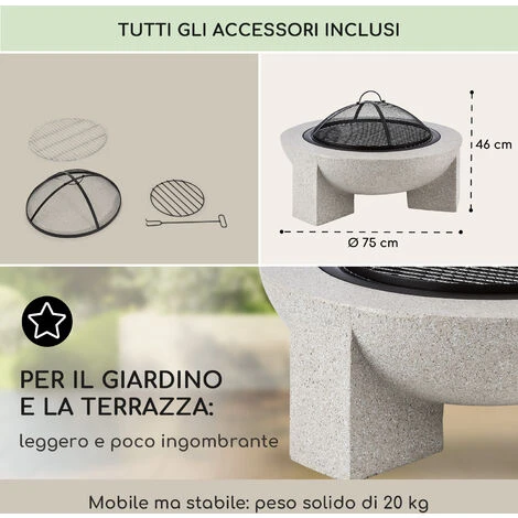 Blumfeldt Troja Braciere 75cm ØGriglia Acciaio Pietra Artificiale-MgO - immagine 5