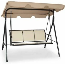 COSTWAY Dondolo Da Giardino A 3 Posti, Con Tettuccio Parasole Regolabile, Sedia A Dondolo Da Giardino Con Telaio In Acciaio, 173 X 119 X 152 Cm, Caffè