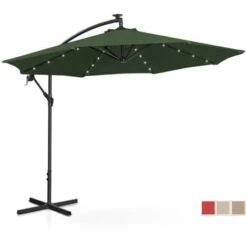 Ombrellone Decentrato Giardino Con Led Rotondo Inclinabile Color Verde 300 Cm