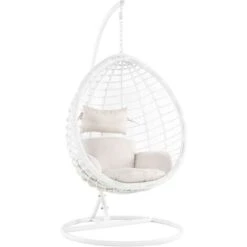 Poltrona Sospesa In Rattan Bianco Con Piedistallo Fano