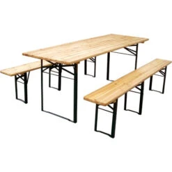 Set Birreria , 1 ATavolo E 2 Panche Con 3 Sostegni 200x70 Cm ABETE NATURALE