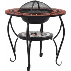 Tavolo Con Braciere Mosaico Terracotta E Bianco 68 Cm Ceramica VidaXL