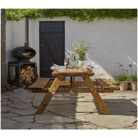 Tavolo Da Pic Nic Tavolino In Legno Con Panche Picnic Giardino Campeggio Esterno - immagine 5
