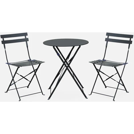Set Da Giardino, Bar Bistro, Pieghevole - Modello: Emilia, Rotondo, Colore: Grigio Antracite - Tavolo ø60cm, Con Due Sedie Pieghevoli, Acciaio Termolaccato - immagine 2