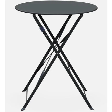Set Da Giardino, Bar Bistro, Pieghevole - Modello: Emilia, Rotondo, Colore: Grigio Antracite - Tavolo ø60cm, Con Due Sedie Pieghevoli, Acciaio Termolaccato - immagine 3