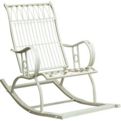 Sedia A Dondolo 127x90x64 Cm Sedia Ferro Battuto A Dondolo Sedia Dondolo Finitura Bianco Anticato Sedia Dondolo Giardino E Casa