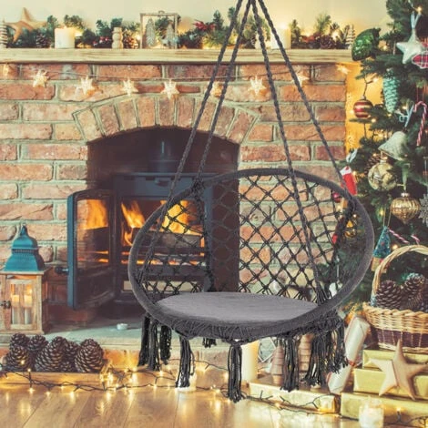 Detex Sedia Sospesa Da Gardino 150kg Cuscino 2 Anelli In Acciaio Seduta Oscillante Colore A Scelta Antracite - immagine 2