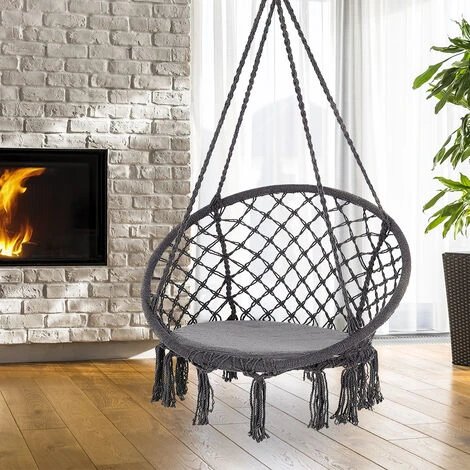 Detex Sedia Sospesa Da Gardino 150kg Cuscino 2 Anelli In Acciaio Seduta Oscillante Colore A Scelta Antracite - immagine 3