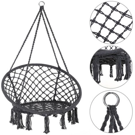 Detex Sedia Sospesa Da Gardino 150kg Cuscino 2 Anelli In Acciaio Seduta Oscillante Colore A Scelta Antracite - immagine 5