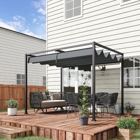 Outsunny Gazebo Pergola Con Telo Scorrevole Per Esterni, 298 X 213 X 222 Cm - immagine 2