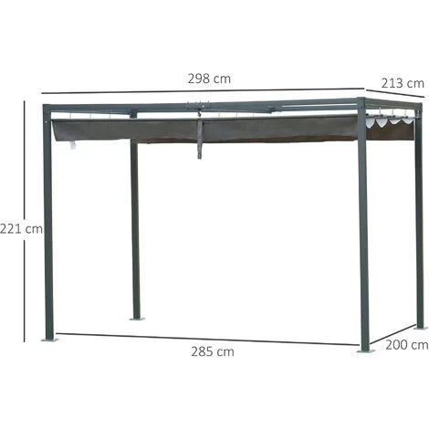 Outsunny Gazebo Pergola Con Telo Scorrevole Per Esterni, 298 X 213 X 222 Cm - immagine 3