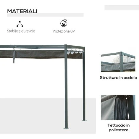 Outsunny Gazebo Pergola Con Telo Scorrevole Per Esterni, 298 X 213 X 222 Cm - immagine 4