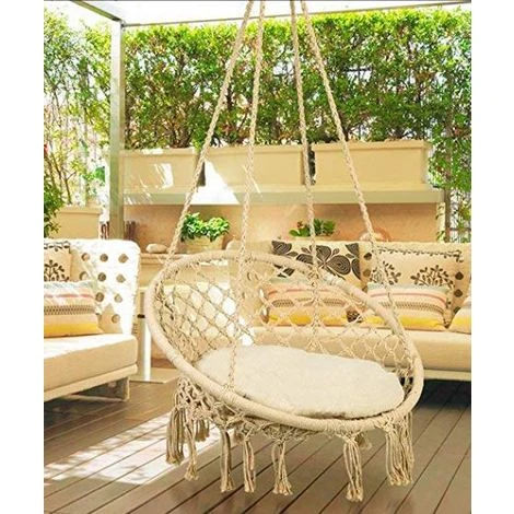 Papillon AMACA Macrame IN COTONE A SEDIA DONDOLO BIANCA BIANCO NATURALE