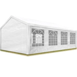 Tendone Per Feste Gazebo 4x8 M Bianco PE 350 N Impermeabile Protezione UV Tenda Giardino Sagre Eventi Mercati Esterno