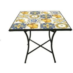 TUSCANY TAVOLO QUADRATO FERRO BATTUTO E MOSAICO 70X70X75CM