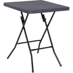 Outsunny Tavolo Pieghevole Da Esterno Effetti Vimini Con Struttura In Metallo Nero E Marrone 60 X 60 X 74 Cm
