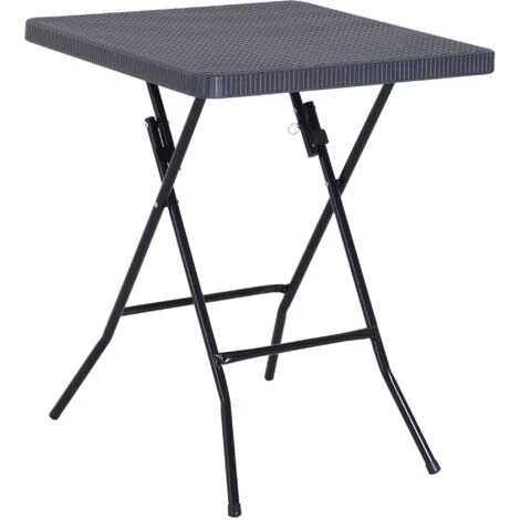Outsunny Tavolo Pieghevole Da Esterno Effetti Vimini Con Struttura In Metallo Nero E Marrone 60 X 60 X 74 Cm
