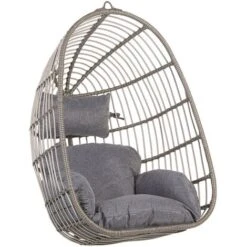 Sedia Sospesa Con Cesta A Uovo Di Rattan Grigio Per Interno Ed Esterno Casoli