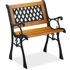 Relaxdays Sedia Da Giardino, Braccioli, Resistente, Bassa, Design Vintage, Legno & Ghisa, 73x62x 52,5 Cm, Naturale/nero