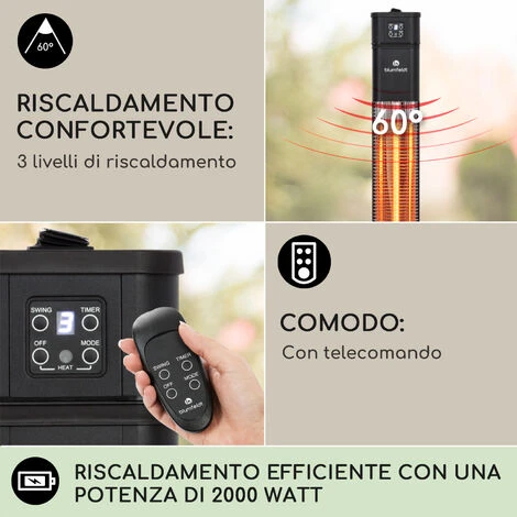 Blumfeldt Heat Guru Plus Radiatore 2000 W 3 Livelli Riscaldanti Telecomando Nero - immagine 2