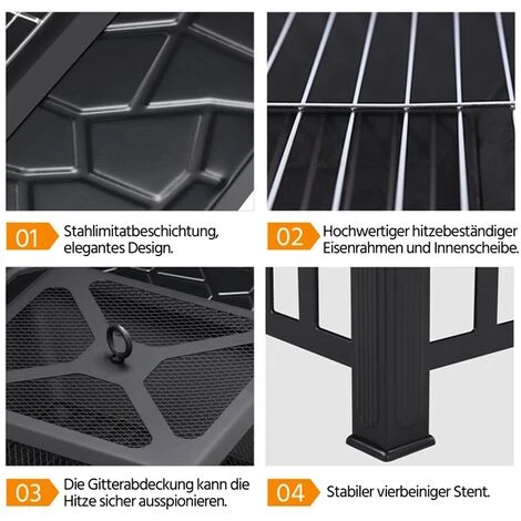 Yaheetech Braciere Da Esterno Giardino Tavolo Quadrato Per Riscaldamento 81 X 81 X 50 Cm In Ferro Nero - immagine 5