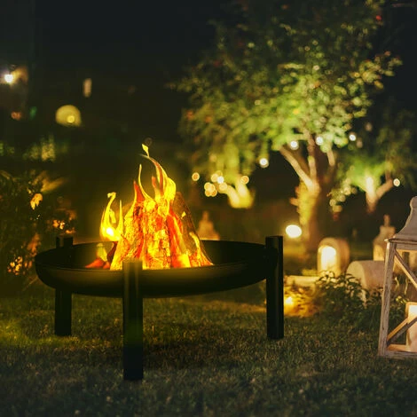 Relaxdays Braciere Da Giardino, Caminetto Con 80 Cm Diametro, Camino Da Esterno Per Terrazza, Rotondo In Acciaio, Nero - immagine 2