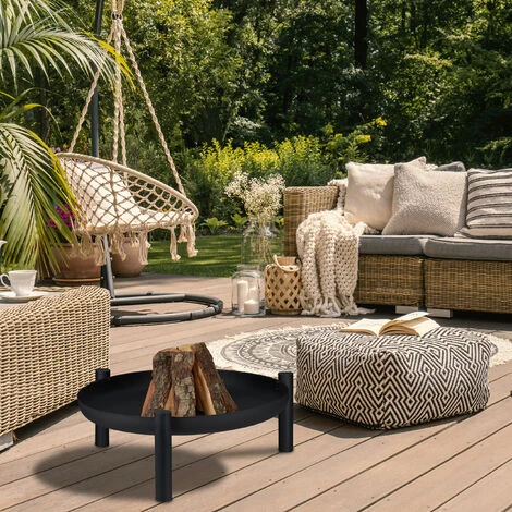 Relaxdays Braciere Da Giardino, Caminetto Con 80 Cm Diametro, Camino Da Esterno Per Terrazza, Rotondo In Acciaio, Nero - immagine 5