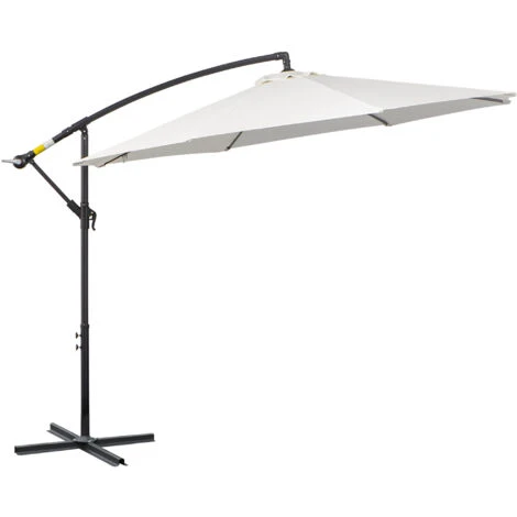 Outsunny Ombrellone Da Giardino A Braccio Con Manovella, Φ3x2.5m, Bianco