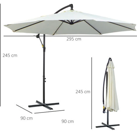 Outsunny Ombrellone Da Giardino A Braccio Con Manovella, Φ3x2.5m, Bianco - immagine 3