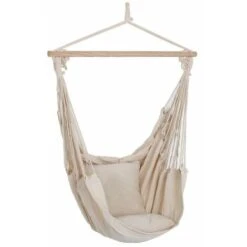 Coperte Di Alta Qualità Poltrona Sospesa Beige In Legno Tessuto Cotone Poliestere Beige Harms 507017