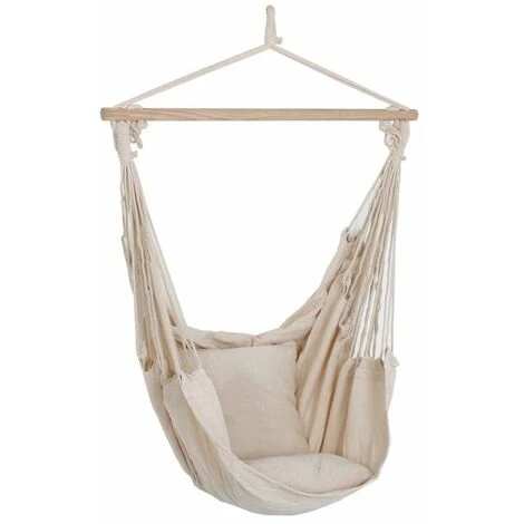 Coperte Di Alta Qualità Poltrona Sospesa Beige In Legno Tessuto Cotone Poliestere Beige Harms 507017